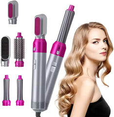 Hair Styling Tool Set with Hot Air Dryer, 5-in-1, Rotating Brush, Curler, Styler, White and Blue Color