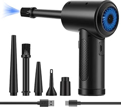 Fulljion Compressed Air Duster,Fulljion 3-Gear to 51000RPM Electric Air Duster Portable Air Blower with LED Light, 6000mAhRechargeable Cordless Air Duster for Computer Keyboard Fast Charge(Black)